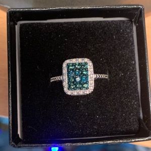 Blue and White Diamond Ring